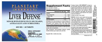 Photo of the Planetary Herbals Liver Defense label