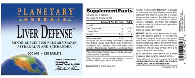 Photo of the Planetary Herbals Liver Defense label