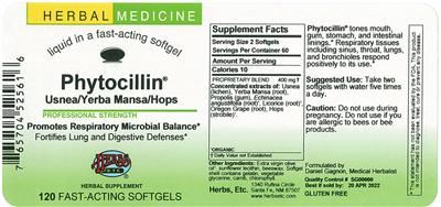 Photo of the Herbs, Etc. Phytocillin label