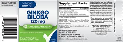 Photo of the Exchange Select Ginkgo Biloba 120 mg label