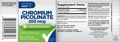 Photo of the Exchange Select Chromium Picolinate 200 mcg label