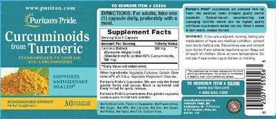 Photo of the Puritan's Pride Curcuminoids From Turmeric label