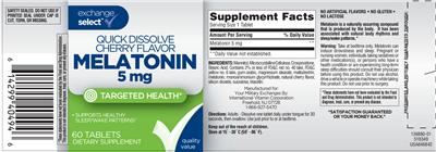 Photo of the Exchange Select Melatonin 5 mg Cherry Flavored label