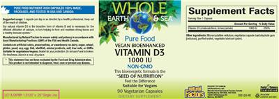 Photo of the Natural Factors Whole Earth & Sea Vitamin D3 1000 IU label