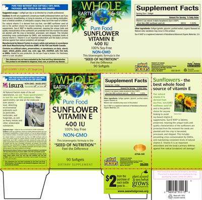 Photo of the Natural Factors Whole Earth & Sea Sunfower Vitamin E 400 IU label