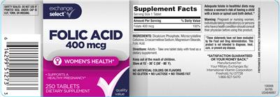 Photo of the Exchange Select Folic Acid 400 mcg label
