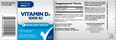 Photo of the Exchange Select Vitamin D3 1000 IU label
