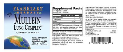 Photo of the Planetary Herbals Mullein Lung Complex 1,000 mg label