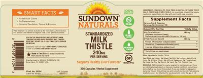 Photo of the Sundown Naturals Milk Thistle 240 mg label