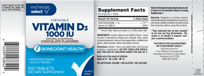 Photo of the Exchange Select Chewable Vitamin D3 1000 IU Chocolate Flavored label