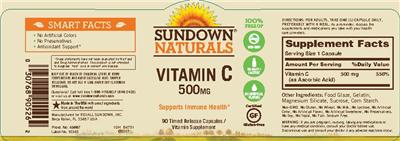 Photo of the Sundown Naturals Vitamin C 500 mg label