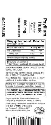 Photo of the Indiana Botanic Gardens Psyllium Husk 560 mg label