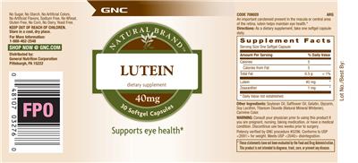 Photo of the GNC Natural Brand Lutein 40 mg label