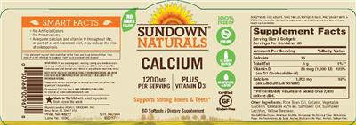 Photo of the Sundown Naturals Calcium 1200 mg Plus Vitamin D3 label