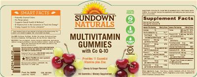 Photo of the Sundown Naturals Multivitamin Gummies With Co Q-10 label