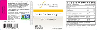Photo of the Integrative Therapeutics Pure Omega Liquid label