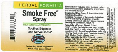 Photo of the Herbs, Etc. Smoke Free Spray label