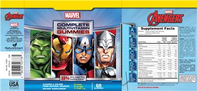 Photo of the NatureSmart Marvel Avengers Complete Multivitamin Gummies label