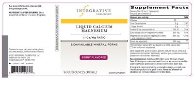 Photo of the Integrative Therapeutics Liquid Calcium Magnesium Berry Flavored label