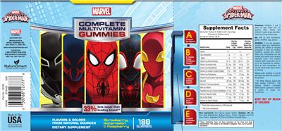 Photo of the NatureSmart Marvel Ultimate Spider-Man Complete Multivitamin Gummies label