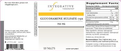 Photo of the Integrative Therapeutics Glucosamine Sulfate-750 750 mg label