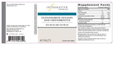 Photo of the Integrative Therapeutics Glucosamine Sulfate And Chondroitin 500 mg GS and 400 mg CS label