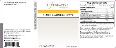 Photo of the Integrative Therapeutics Glucosamine Sulfate label