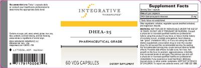 Photo of the Integrative Therapeutics DHEA-25 label
