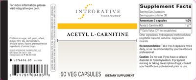 Photo of the Integrative Therapeutics Acetyl L-Carnitine label