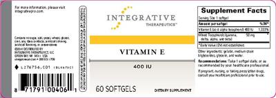 Photo of the Integrative Therapeutics Vitamin E 400 IU label