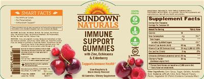 Photo of the Sundown Naturals Immune Support Gummies Cran-Raspberry & Black Cherry Flavored label