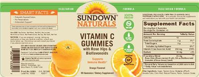 Photo of the Sundown Naturals Vitamin C Gummies with Rosehips And Bioflavonoids Orange Flavored label