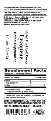 Photo of the Indiana Botanic Gardens Lycopene label
