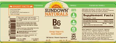 Photo of the Sundown Naturals B6 50 mg label