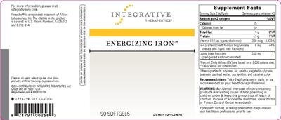 Photo of the Integrative Therapeutics Energizing Iron label