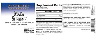 Photo of the Planetary Herbals Maca Supreme label