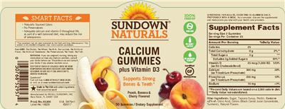 Photo of the Sundown Naturals Calcium Gummies Plus Vitamin D3 label