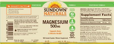Photo of the Sundown naturals Magnesium 500 mg label