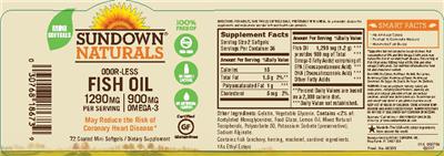 Photo of the Sundown Naturals Odor-Less Fish Oil 1290 mg label