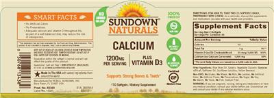 Photo of the Sundown Naturals Calcium 1200 mg Plus Vitamin D3 label
