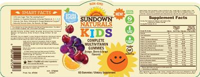 Photo of the Sundown Naturals Kids Complete Multivitamin Gummies label