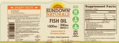 Photo of the Sundown Naturals Fish Oil 1000 mg 300 mg Omega-3 label