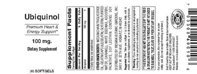 Photo of the Indiana Botanic Gardens Ubiquinol 100 mg label