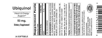 Photo of the Indiana Botanic Gardens Ubiquinol 50 mg label
