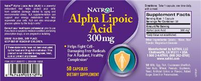 Photo of the Natrol Alpha Lipoic Acid 300 mg label