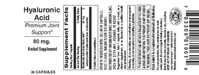 Photo of the Indiana Botanic Gardens Hyaluronic Acid 80 mg label