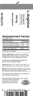 Photo of the Indiana Botanic Gardens L-Arginine 500 mg label