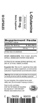 Photo of the Indiana Botanic Gardens L-Glutamine 500 mg label