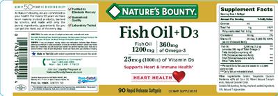 Photo of the Nature's Bounty Fish Oil + D3 label