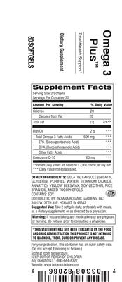 Photo of the Indiana Botanic Gardens Omega 3 Plus label